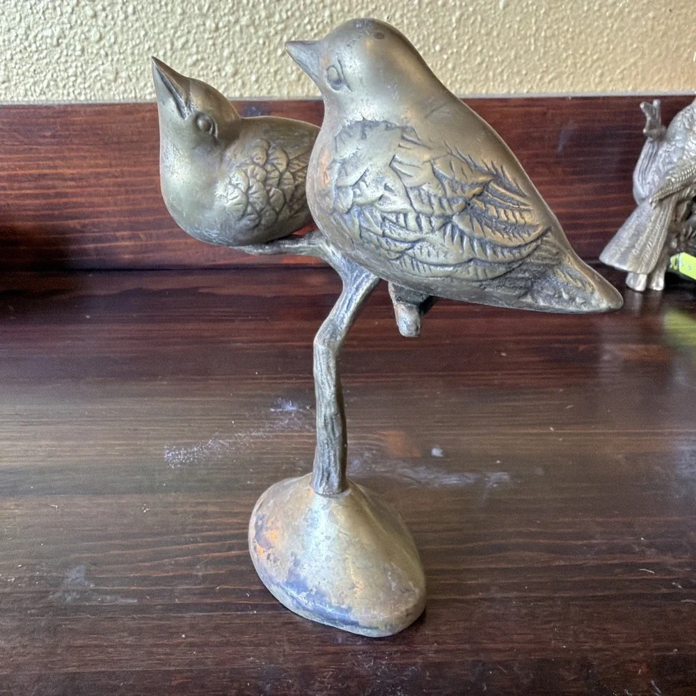 Vintage Mid-Century Solid Brass Birds on a Branch Sculpture. 6